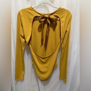 Honey Punch Latice Mustard Bodysuit